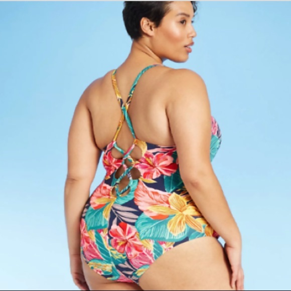 Over The Shoulder One Piece Swimsuit Tropical 18W - Picture 5 of 9